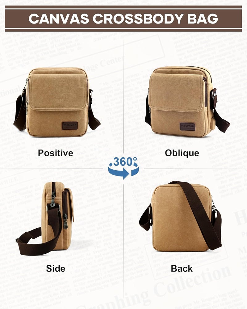 WISEPACK Small Crossbody Bag for Men,Canvas Messenger Shoulder Bags Crossbody Satchel Bag Men's Side Bags Over the Shoulder Purse - Image 3